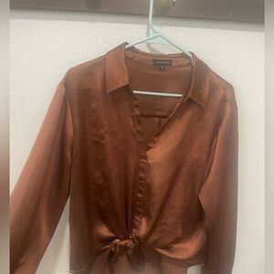 Pleione Satin Tie-Front Blouse - Rust Copper